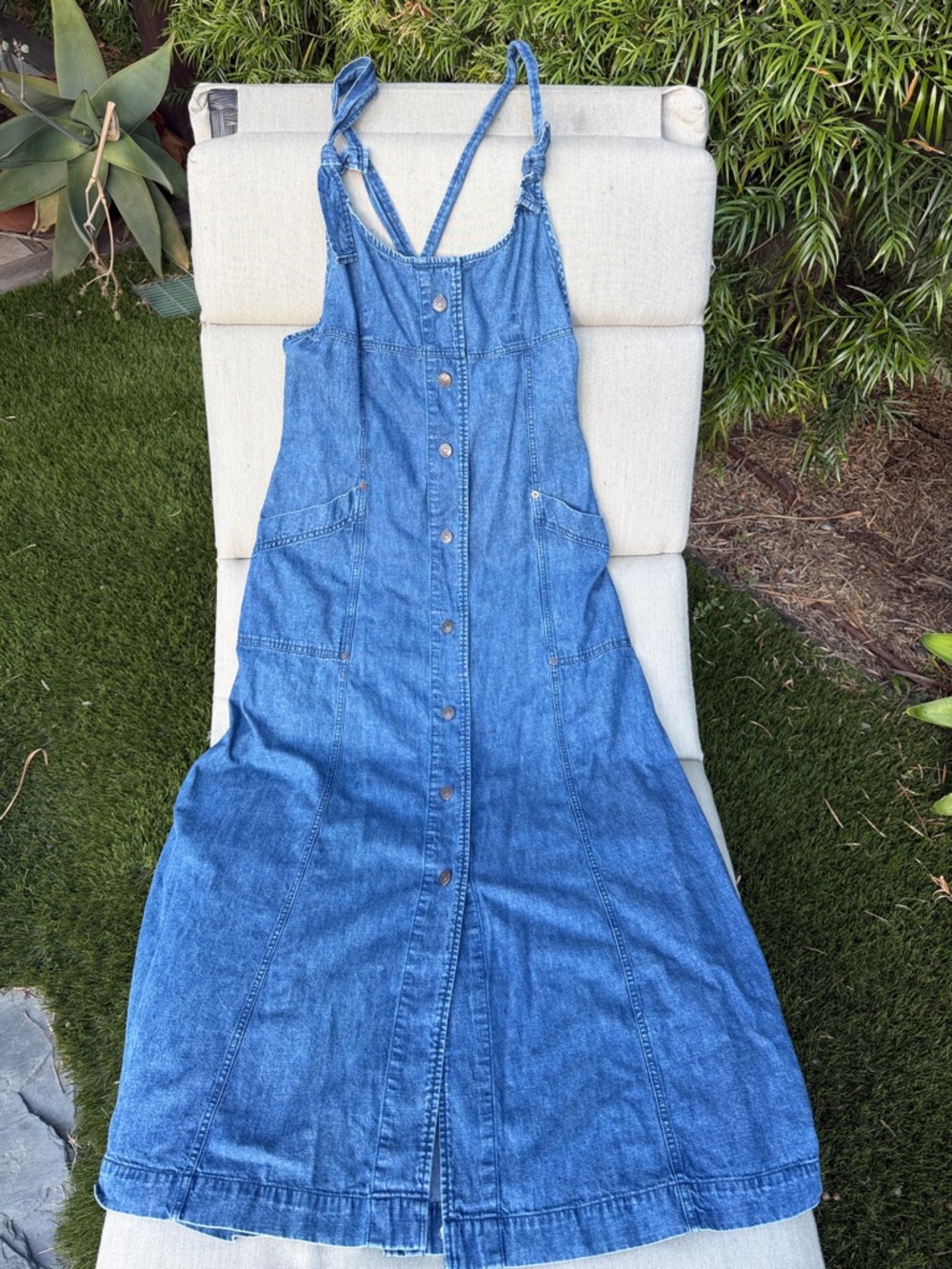We The Free Blue Denim Button-Front Maxi Dress